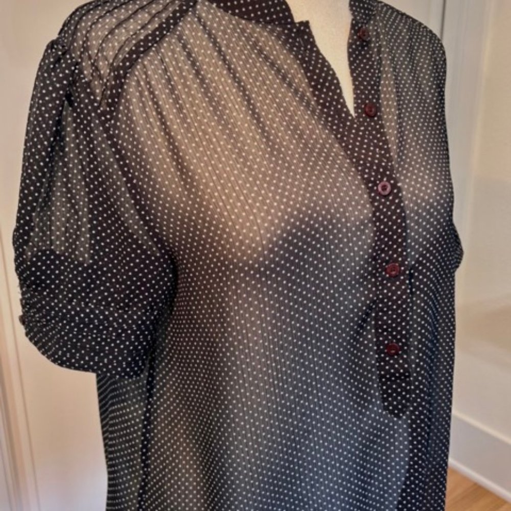 Vintage Espirit Navy Blue Semi Sheer Popover Blouse S